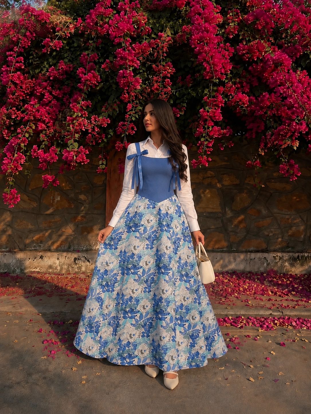 Blue Trendy coreset with textured blue skirt & shirt- 3 Pcs