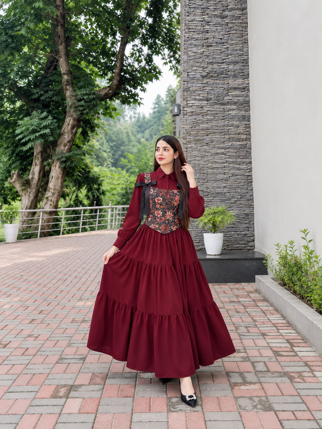 Maroon Layer frock with Corser- 2 Pcs