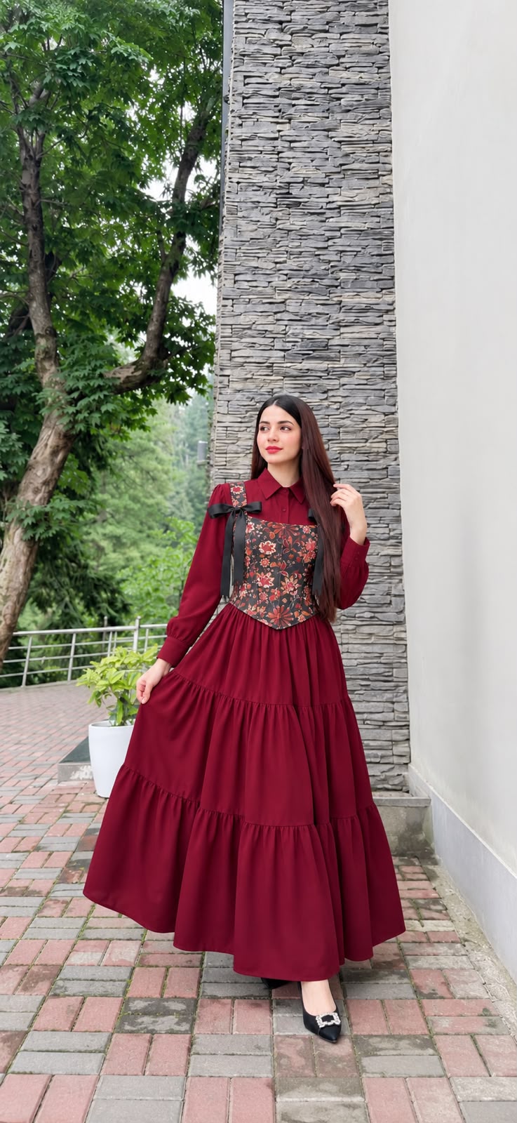 Maroon Layer frock with Corser- 2 Pcs