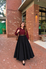 Maroon button down shirt with skirt-2 Pcs