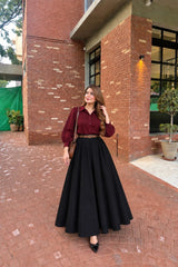 Maroon button down shirt with skirt-2 Pcs
