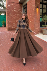 Brown Blue Box Platted Old Monday 2 Pcs suit