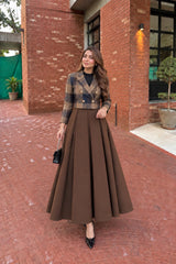Brown Blue Box Platted Old Monday 2 Pcs suit
