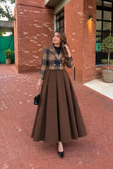 Brown Blue Box Platted Old Monday 2 Pcs suit
