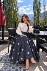 Denim Embroidered Flowered skirt with Casual shirt - 2 Pcs