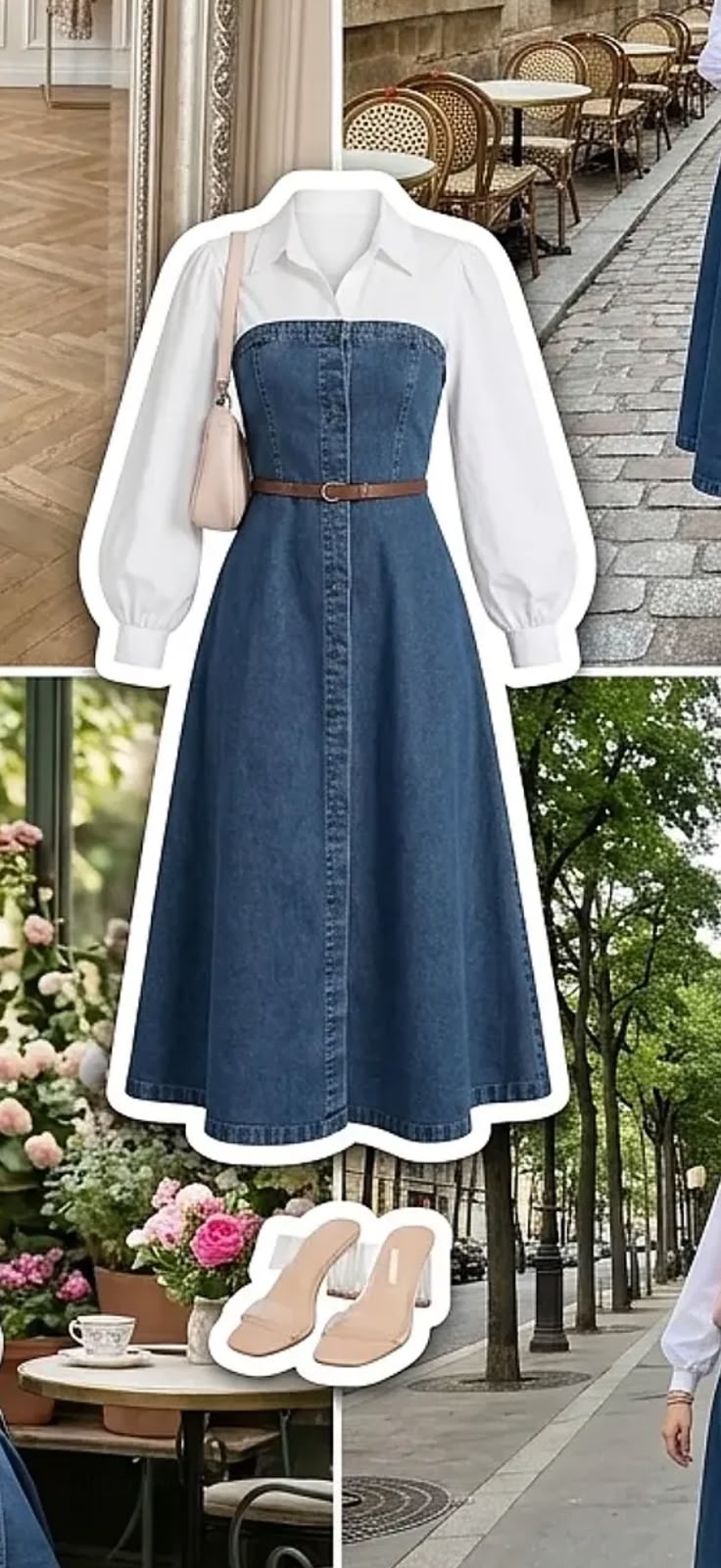 Denim shirt style frock with belt - 2 Pcs