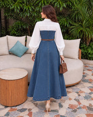 Denim shirt style frock with belt - 2 Pcs