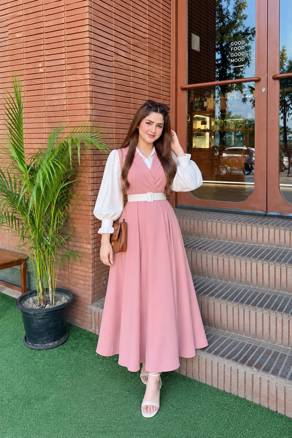 Pink Italian frock with button down shirt- 2 Pcs