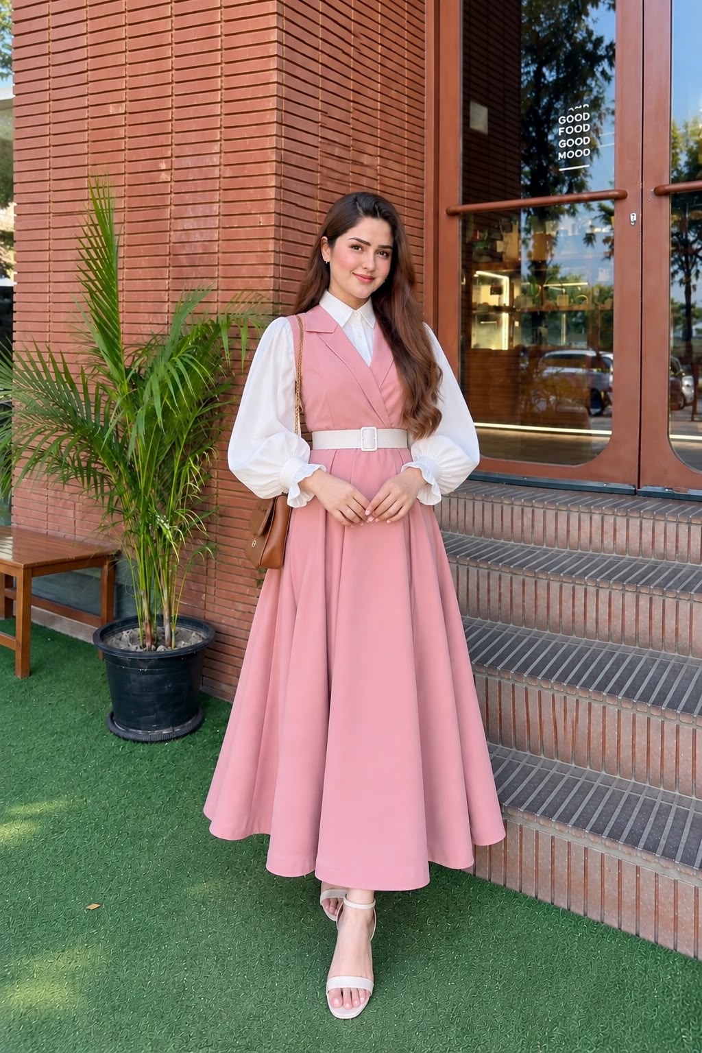 Pink Italian frock with button down shirt- 2 Pcs