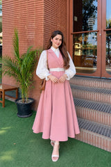 Pink Italian frock with button down shirt- 2 Pcs