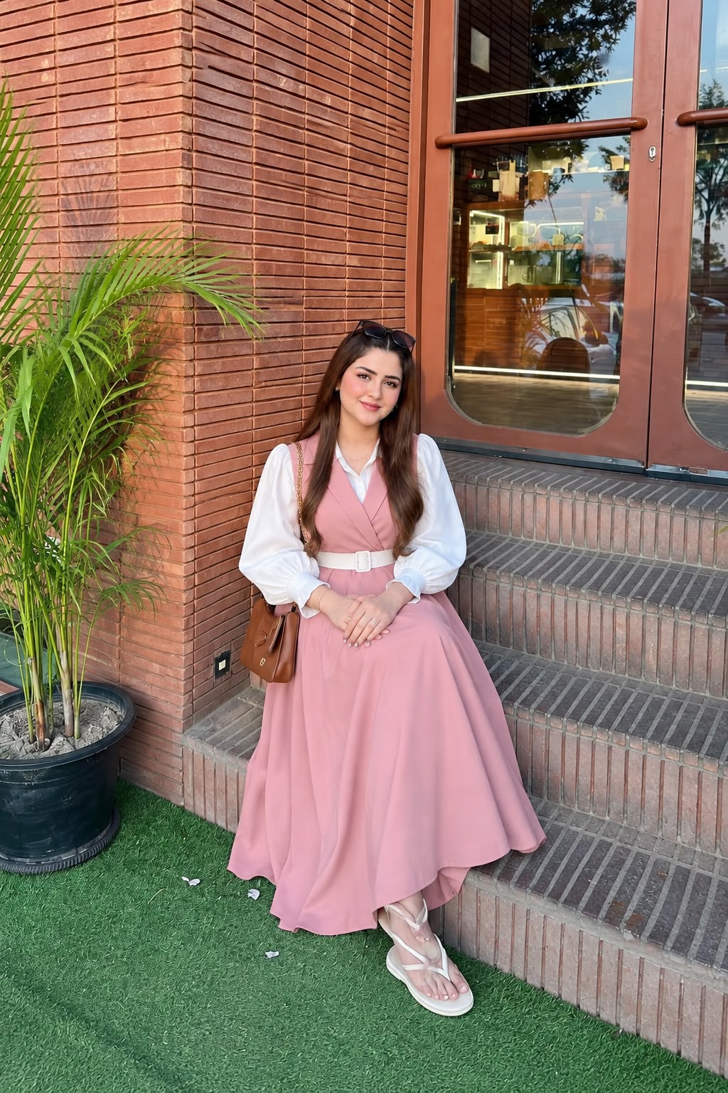 Pink Italian frock with button down shirt- 2 Pcs