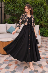 Golden Floral Coati with Black long frock- 2 PCs