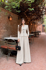 Pinstripe Blazer+Trouser White & Black- 2 Pcs