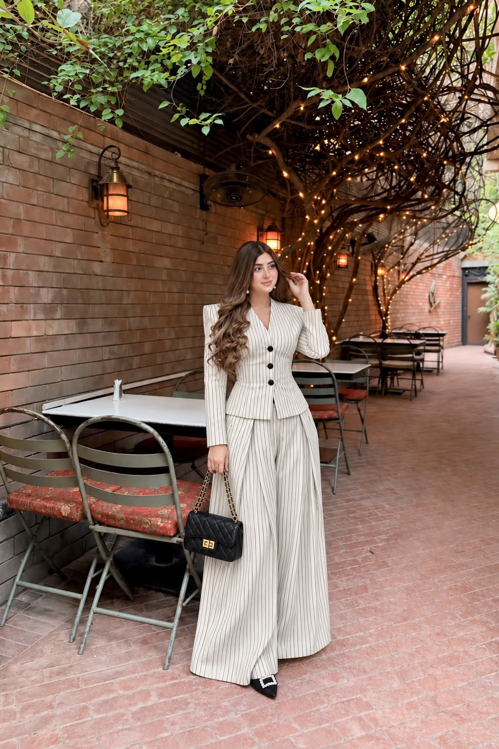 Pinstripe Blazer+Trouser White & Black- 2 Pcs