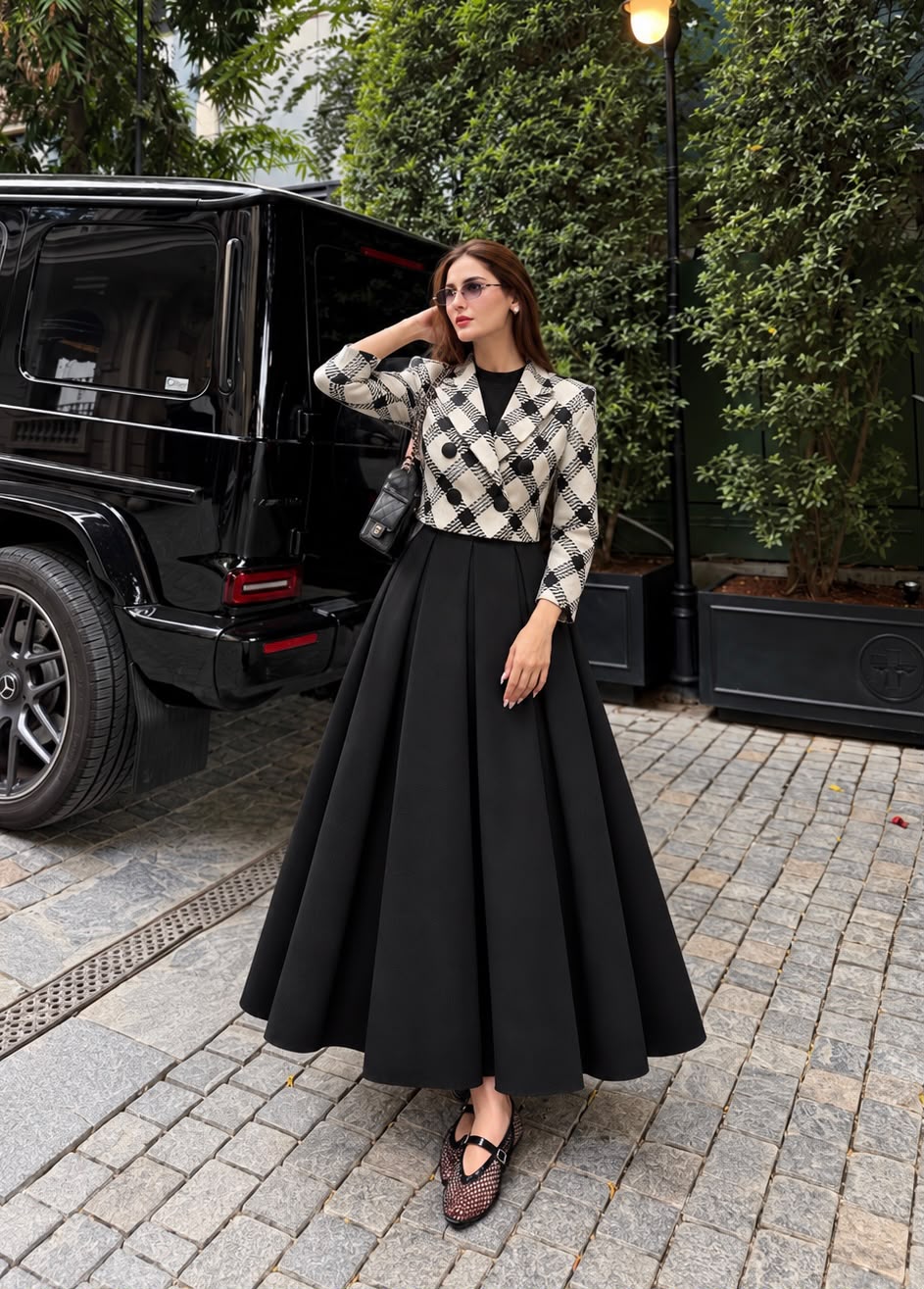 Monochrome Monarch Blazer with Skirt- 2 Pcs (Skirt or Trouser Optional)