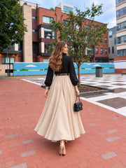 Black Button down Shirt with Beige Skirt - 2 Pcs
