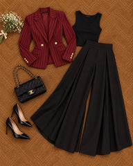 Blood Vine lining blazer with Trouser & Inner- 3 PCs