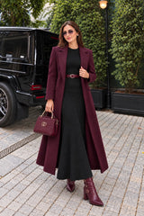 Burgundy Long Coat with Bodycon suit- 2 PCs