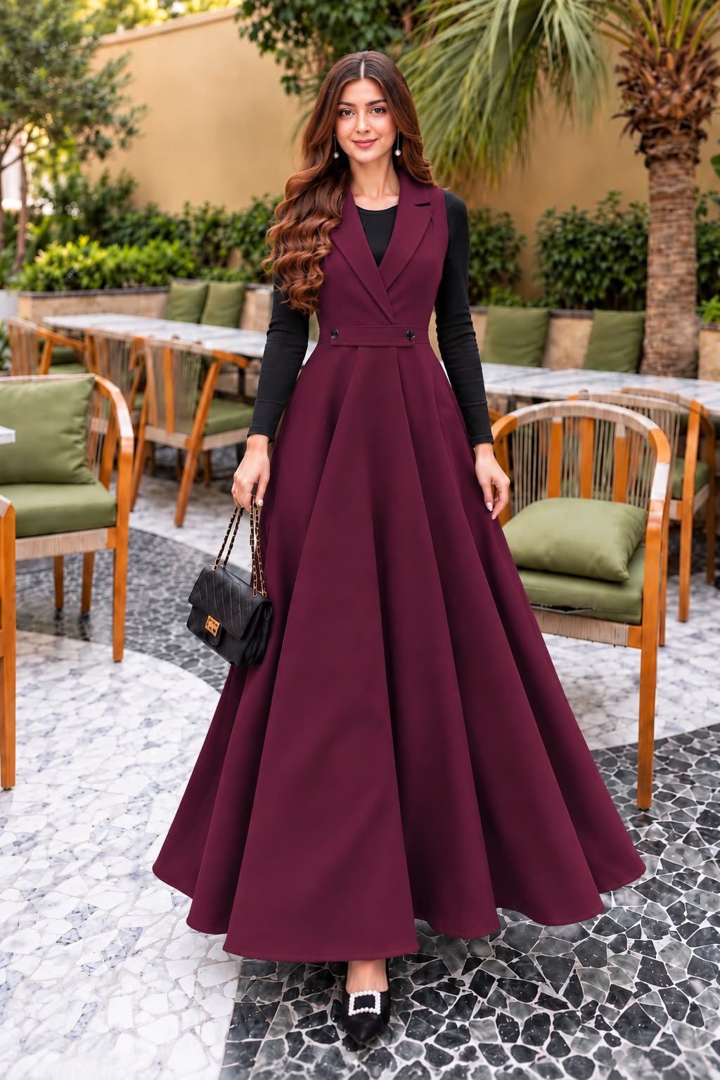 Meeshu Maroon Frock with Black Inner shirt- 2 PCs
